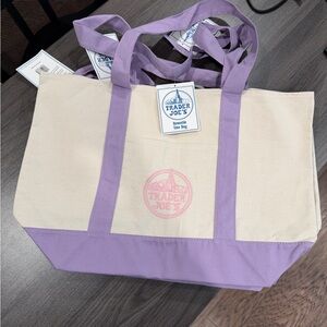 Trader Joe's Lavender & Cream Canvas Tote